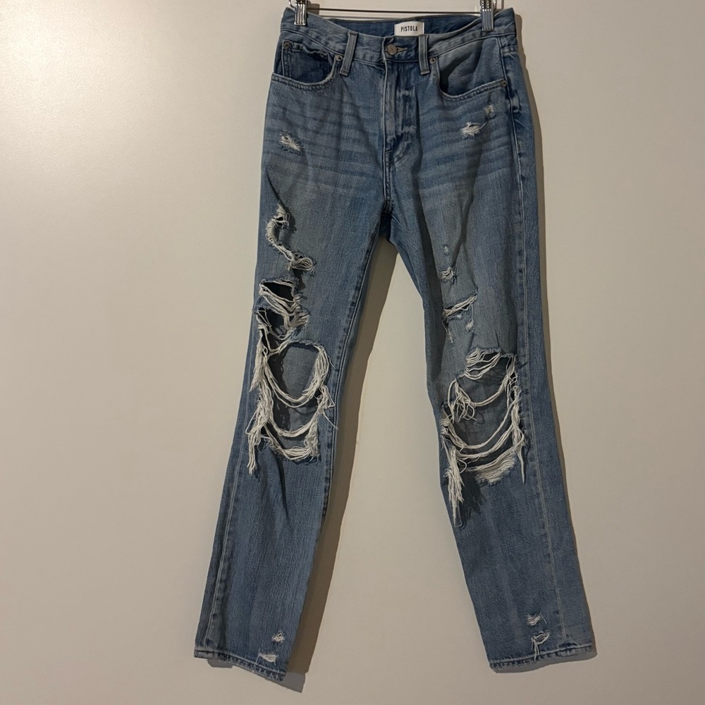 Pistola Distressed Blue Denim Jeans